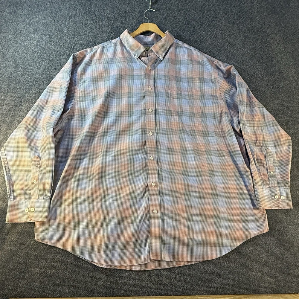 Gold Label Roundtree & Yorke Shirt Mens 3XB Blue Plaid Non-Iron Button Down